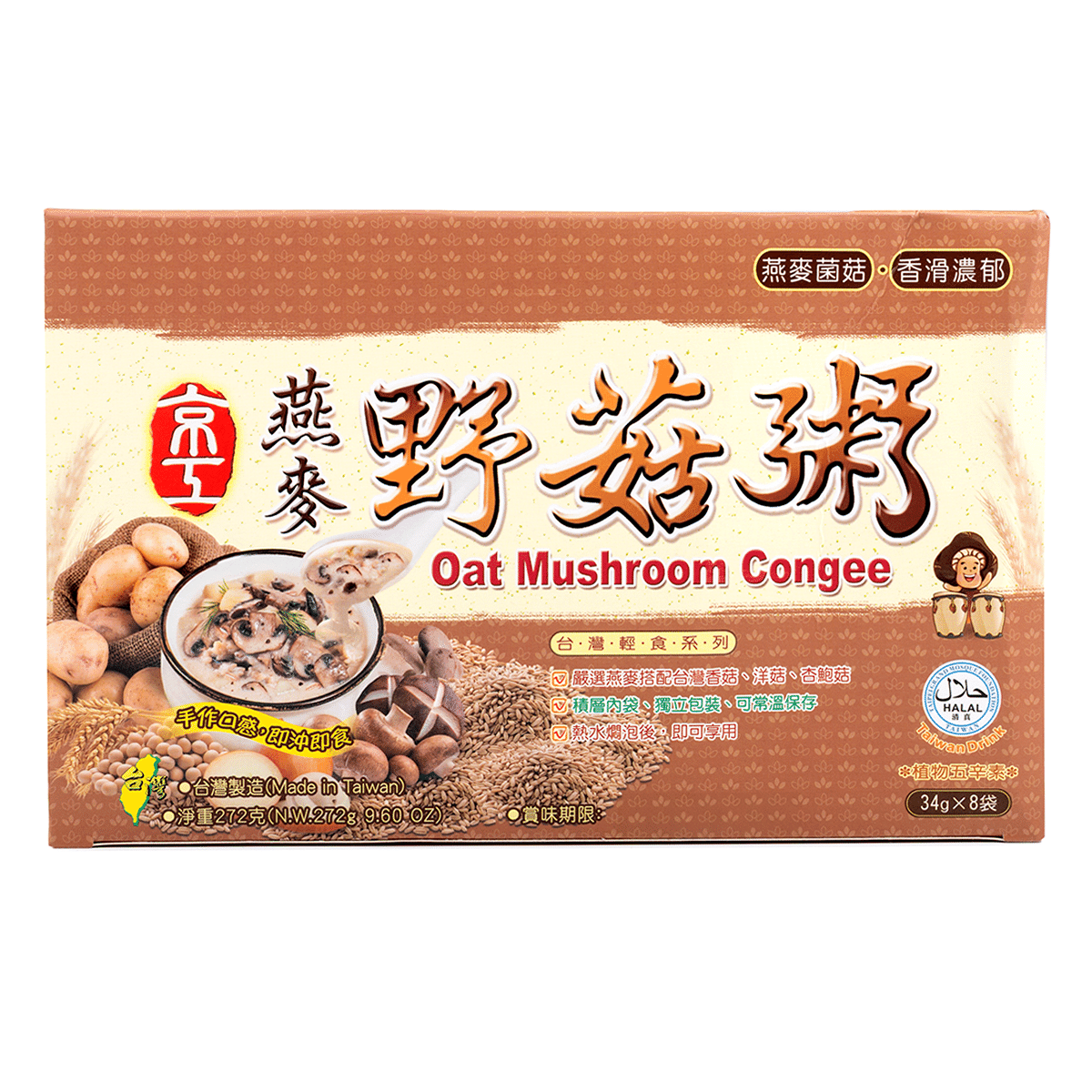 Taiwan Light Meal Series Jinggong Oatmeal and Wild Mushroom Porridge 8 Packs 272 g