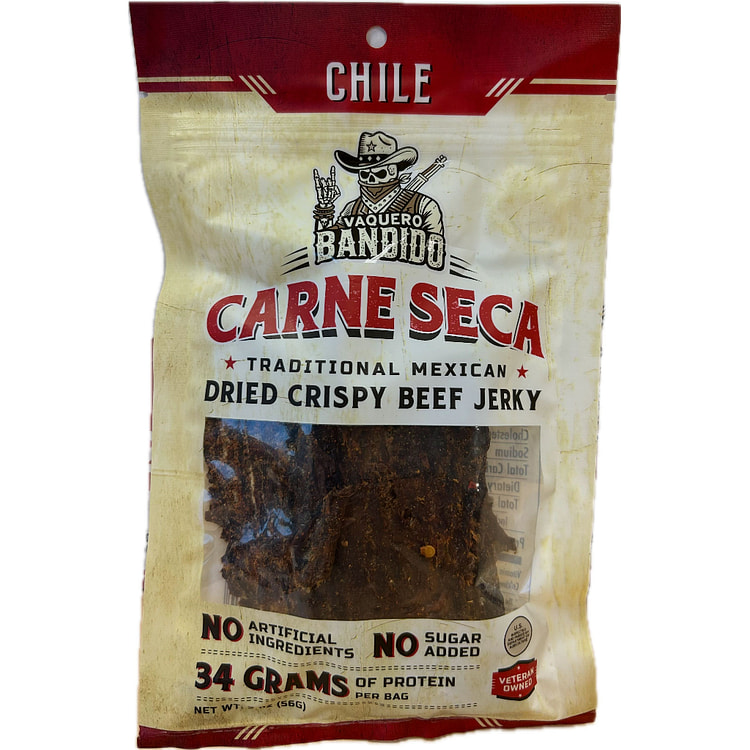Vaquero Bandido Traditional Mexican Dried Crsipy Beef Jerky Chile Flavored 