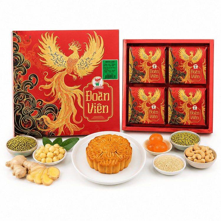 Happy Elephant 臻品月饼礼盒 绿豆瓜子蛋黄&什锦蛋黄 各2枚 480 克