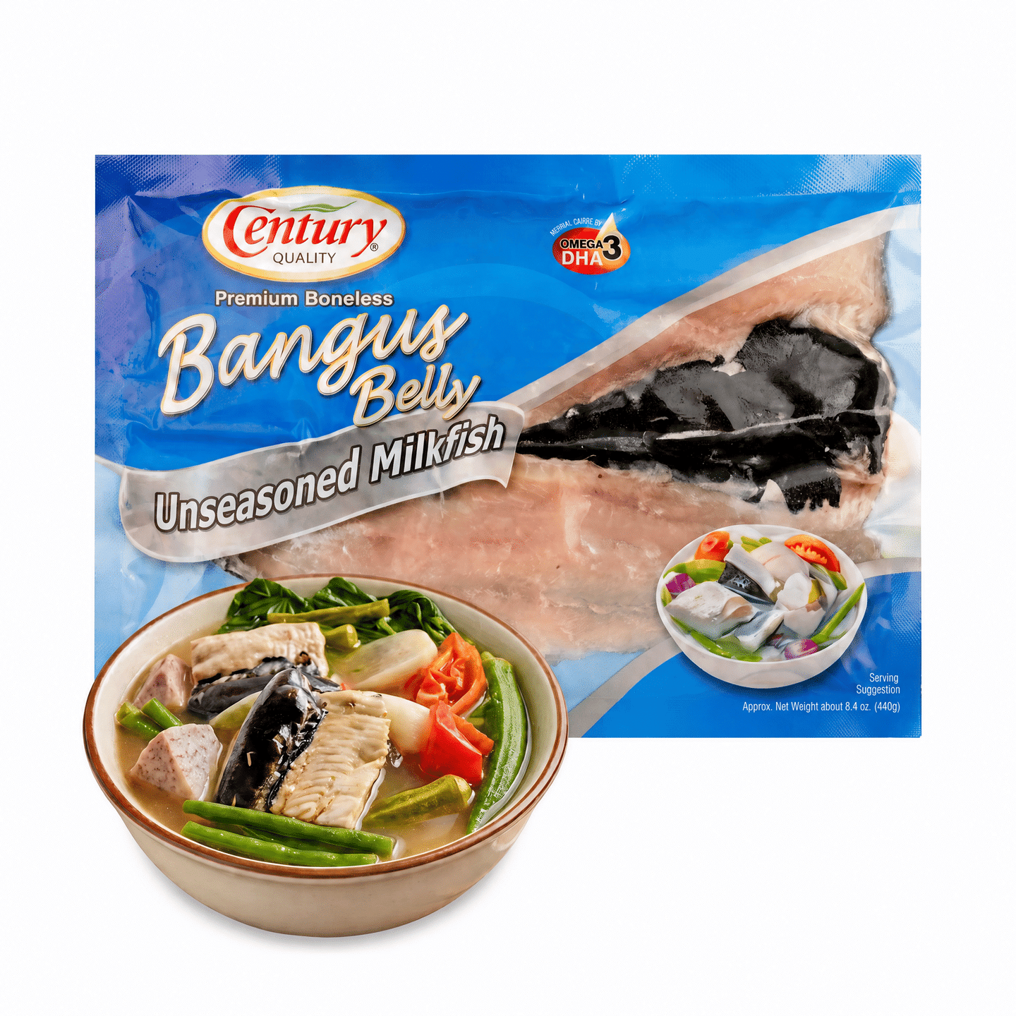 Century Deboned Plain Milkfish Belly, Frozen 400 g