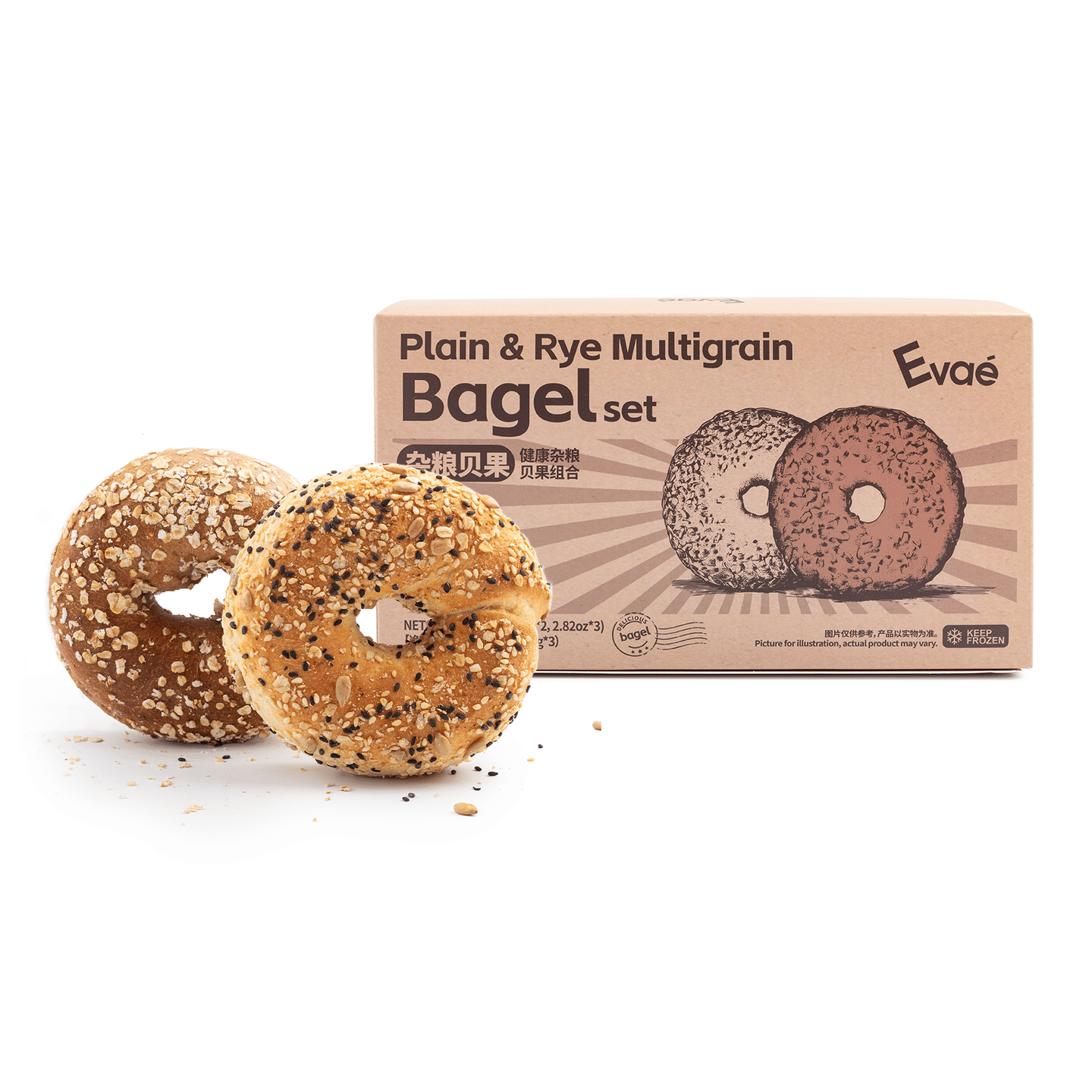 Evae Plain & Rye Multigrain Bagel Set (5PC) 400 g