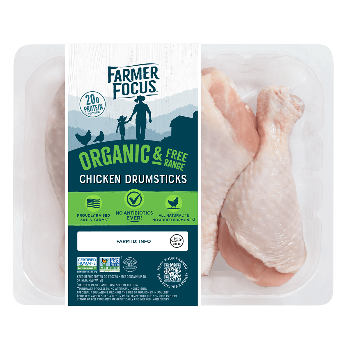 Organic Free-Range Chicken Drumsticks, Halal, Frozen 1.2-1.3 lb