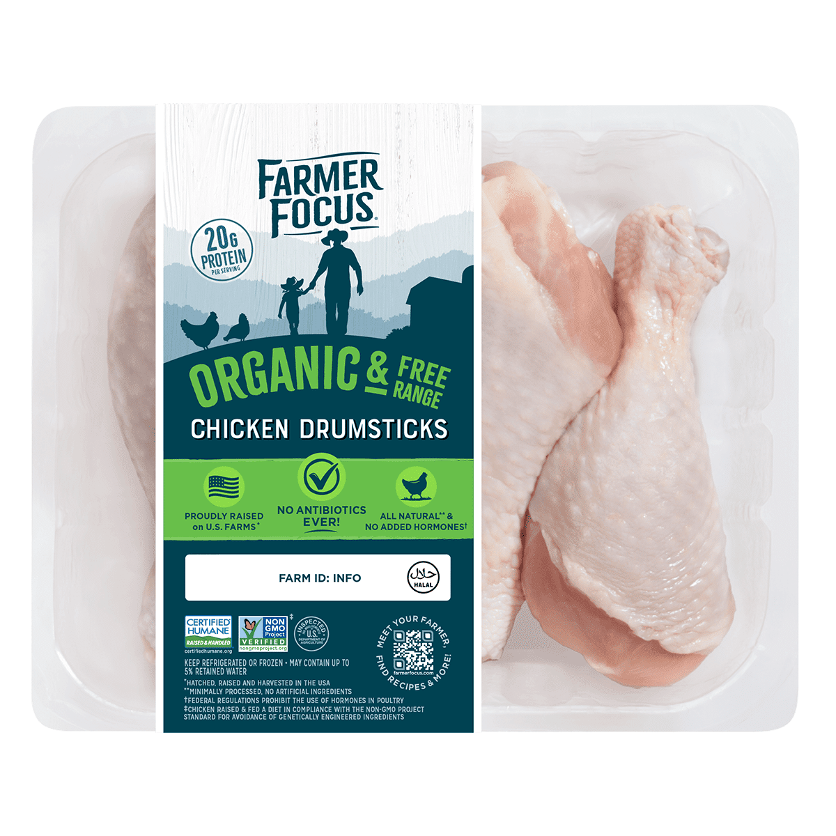 Organic Free-Range Chicken Drumsticks, Halal, Frozen 1.2-1.3 lb