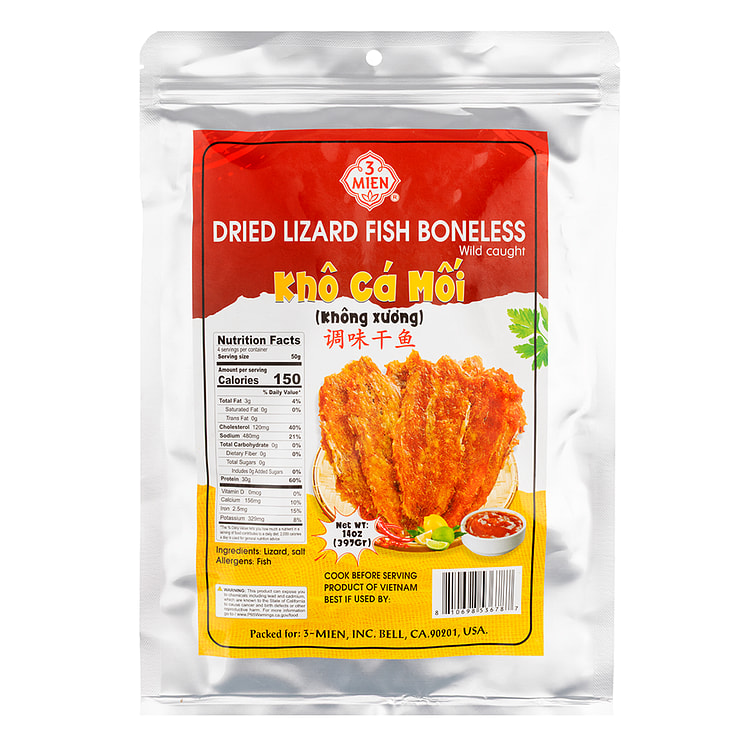 3 Mien Dried Boneless Lizard Fish 14 盎司
