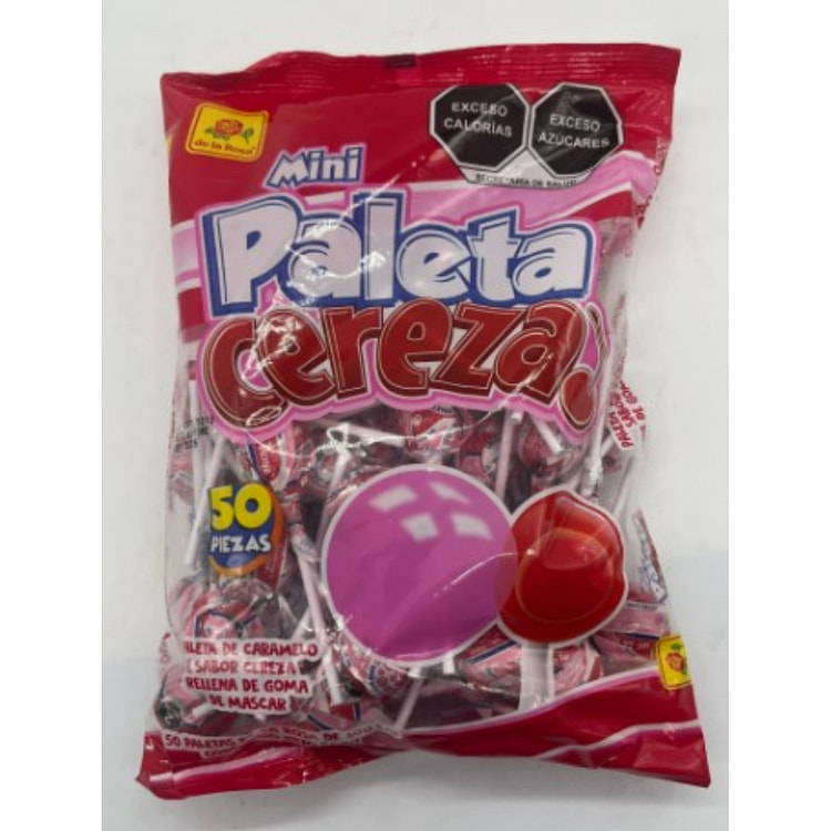 De La Rosa Mini Paleta Cereza Cherry Flavor with Gum 50 count