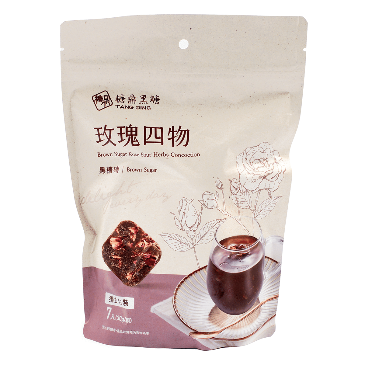 Tang Ding Brown Sugar Rose Four Herb Concoction Sugar Cubes Drink 1.05 oz*7 pack