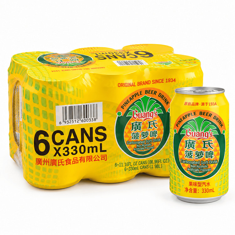 Guang's Pineapple Beer Flavored Soda, Non-Alcoholic 330 ml*6 cans