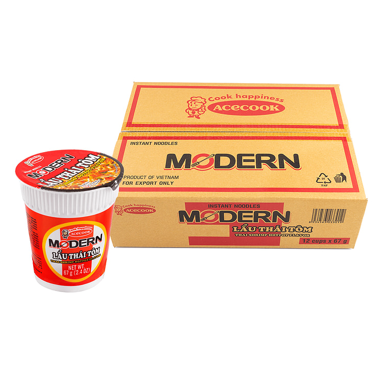 Acecook Modern Cup Noodles, Thai Shrimp Hot Pot Flavor (12 cups) 67 g