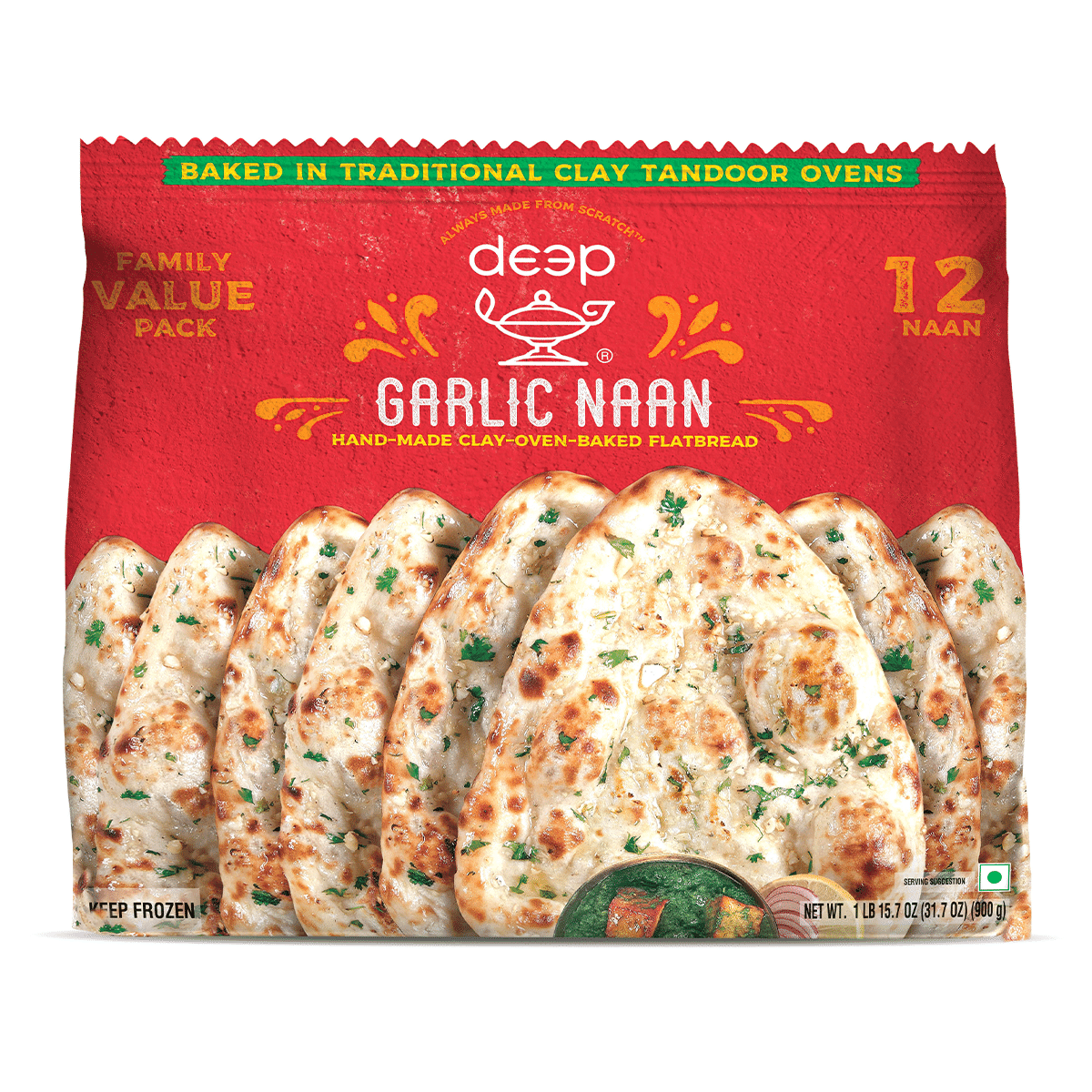 Deep FamilyPack Garlic Naan (12Pc), Frozen 31.7 oz