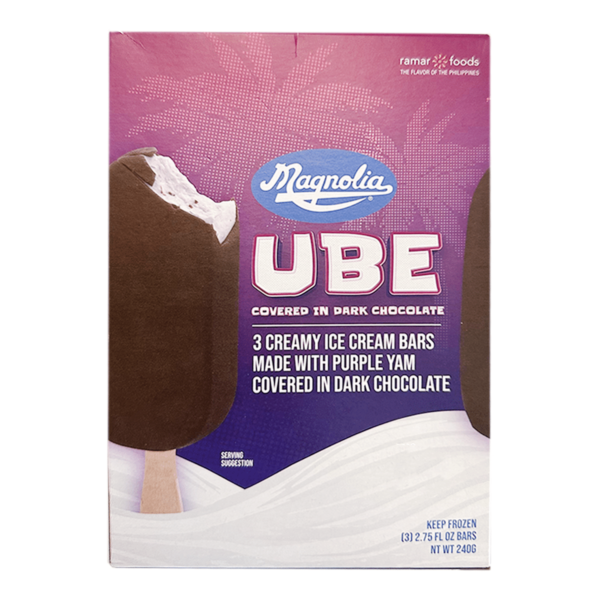 Barras de Sorvete de Ube Cobertas com Chocolate Escuro Magnolia 240 g