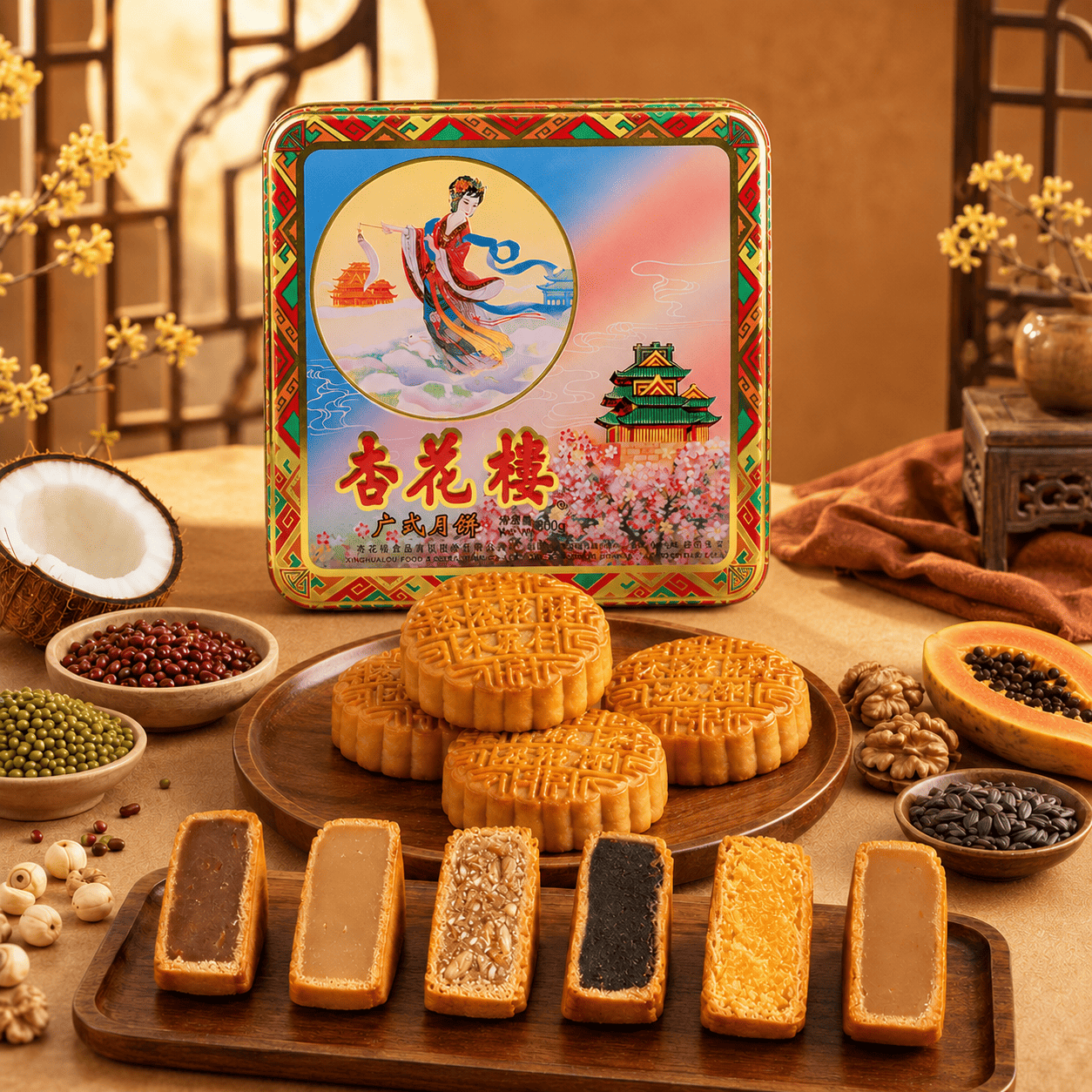 おまんじゅう Get XINGHUALOU ASSORTED MOON CAKE GIFT BOX 800 g Delivered | Weee