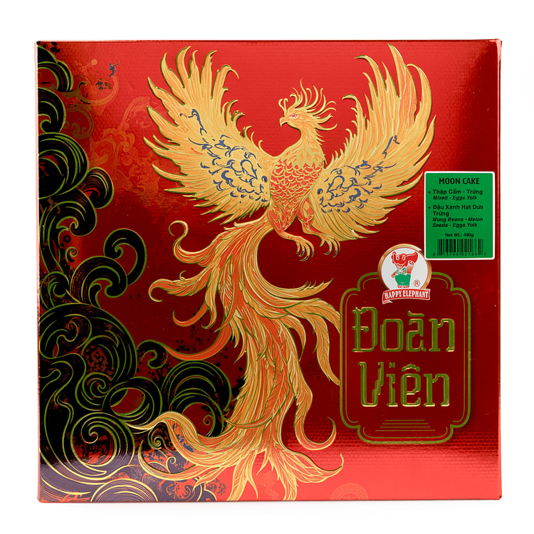 Happy Elephant Premium Moon Cake Mung Bean- Melon Seed (Yolk) 2pcs & Mixed 