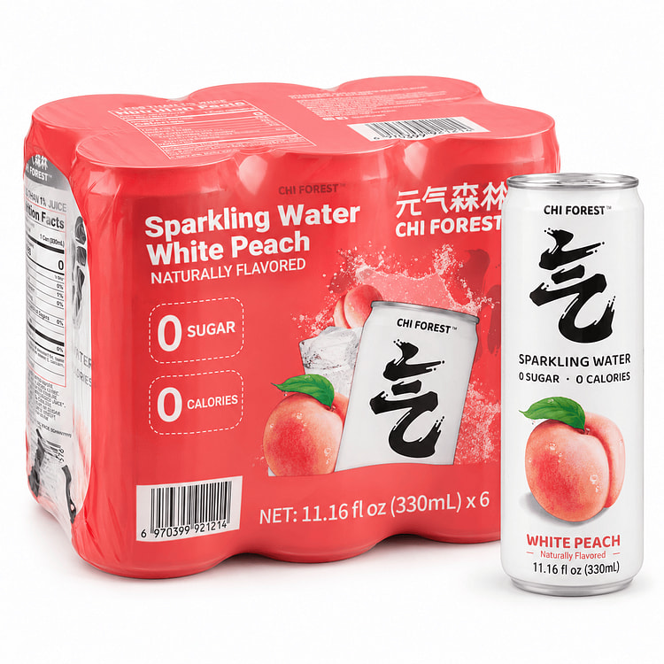 Genki Forest Sparkling Water, White Peach Flavor 330 ml*6 cans