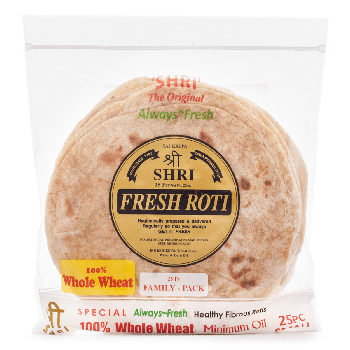 Roti Fresco de Trigo Integral (25 Unidades), Shree 1.31 lb