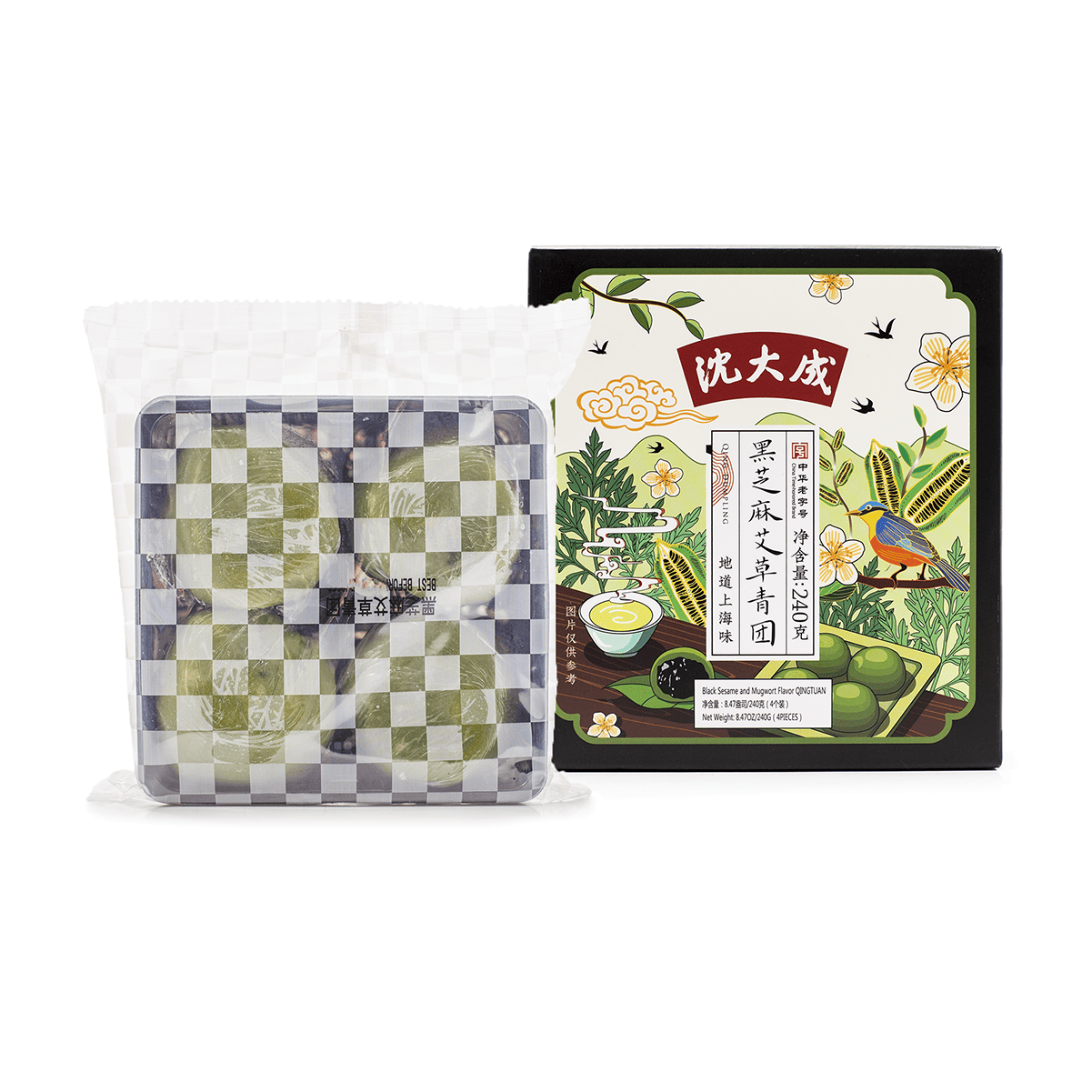 Shen Da Cheng Glutinous Rice Ball with Black Sesame and Mugwort 4pcs, Frozen 240 g
