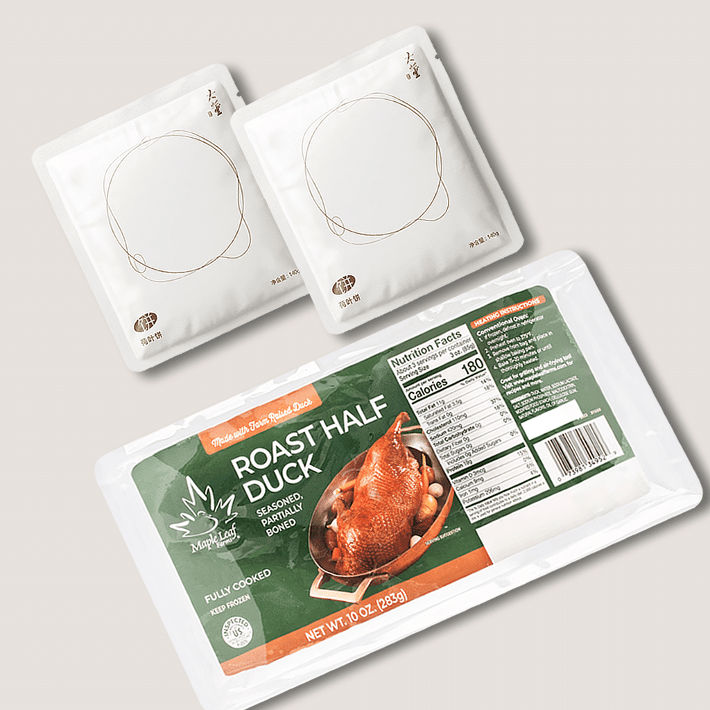 Value Roast Duck Combo Set – 1x Maple Leaf Farm Roasted Duck Half & 2x Dadong Roast Duck Pancakes 20 oz