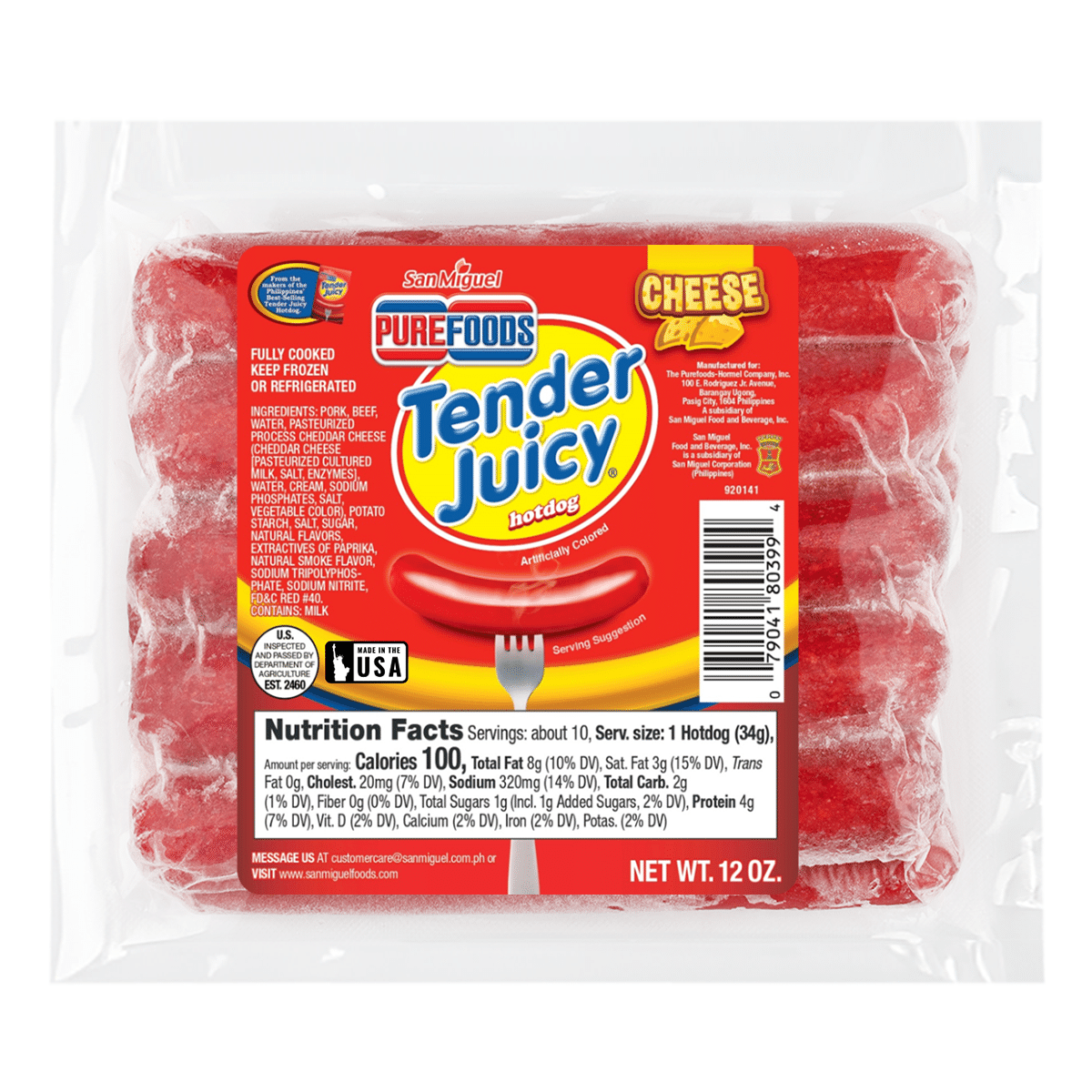 Purefoods Tender Juicy Hotdog with Cheese 12 oz
