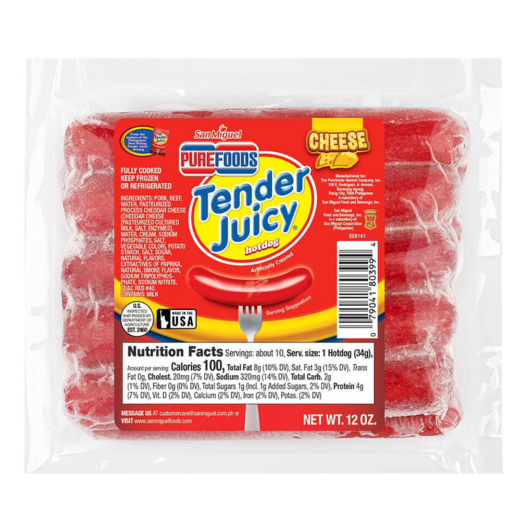 Purefoods Tender Juicy Hotdog with Cheese 12 oz