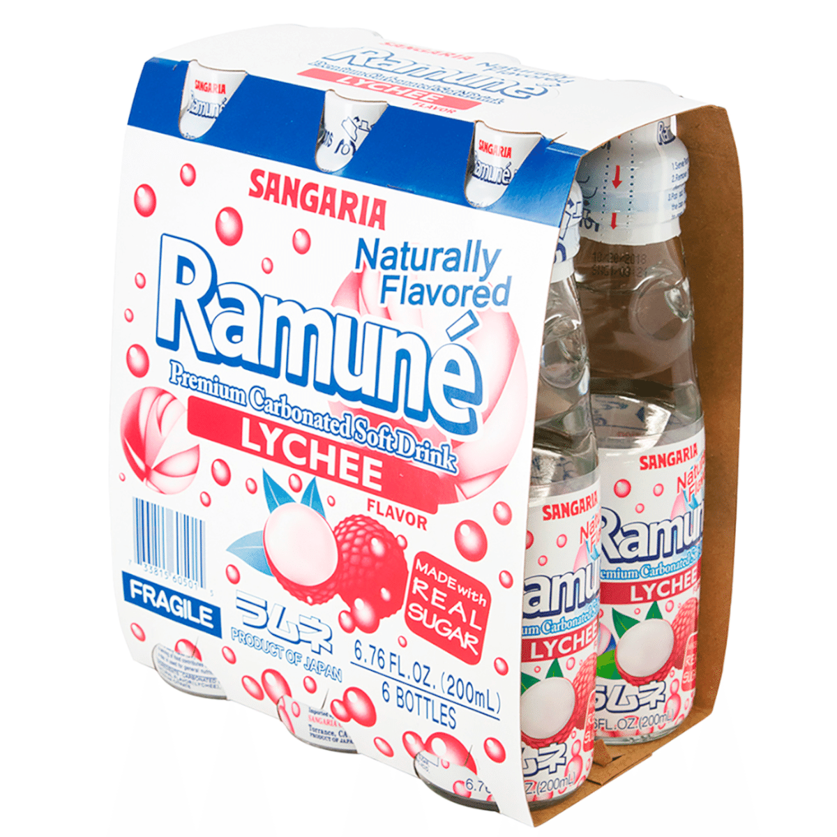Sangaria Ramune Carbonated Soft Drink Lychee Flavor 6Pack 6.76 fl.oz