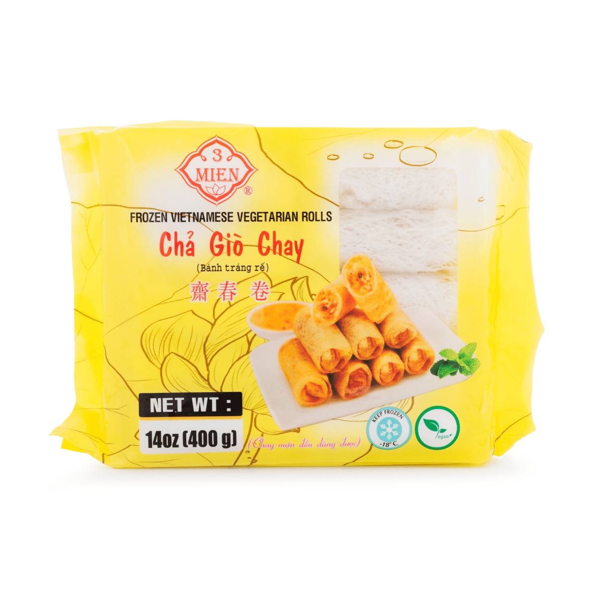 3 Mien Frozen Vietnamese Vegetarian Net Rolls 14 oz