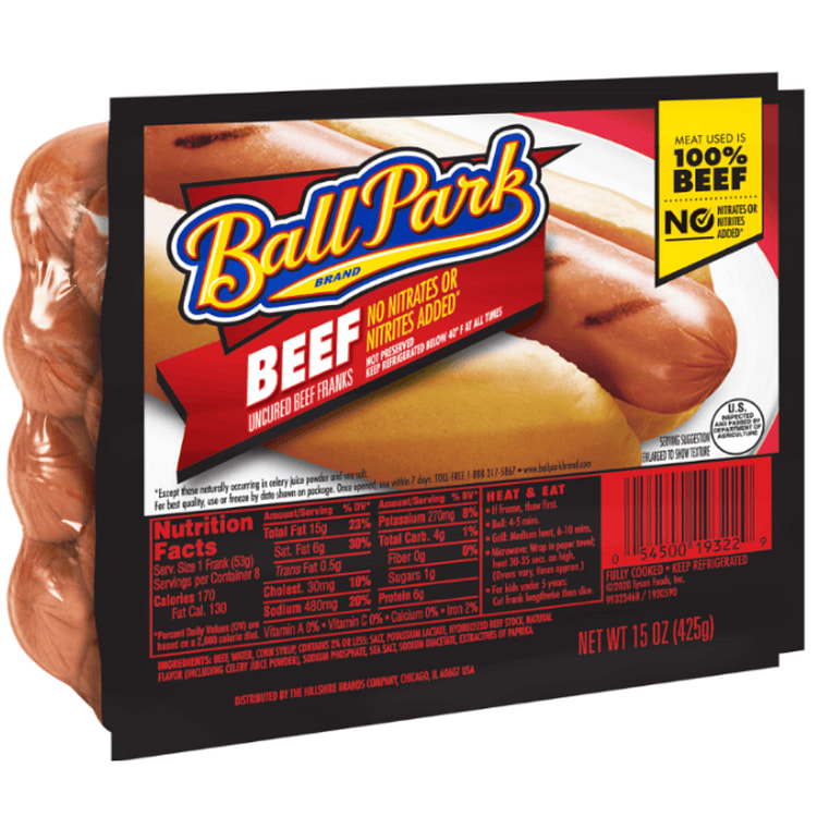 Ball Park Uncured Beef Hot Dogs, 8 Count 12 oz