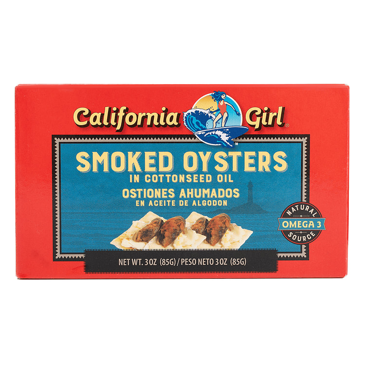 California Girl Smoked Oysters in Cottonseed Oil 3 oz