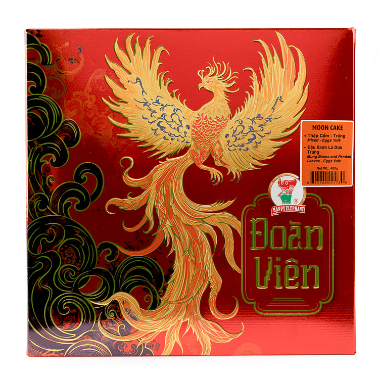 Happy Elephant Premium Moon Cake Mung Bean Pandan Leaves (Yolk) 2pcs & Mixe