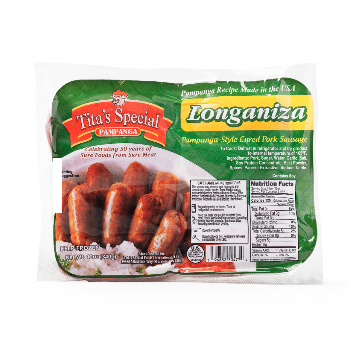 Tita's Special Pork Longaniza, Frozen 12 oz
