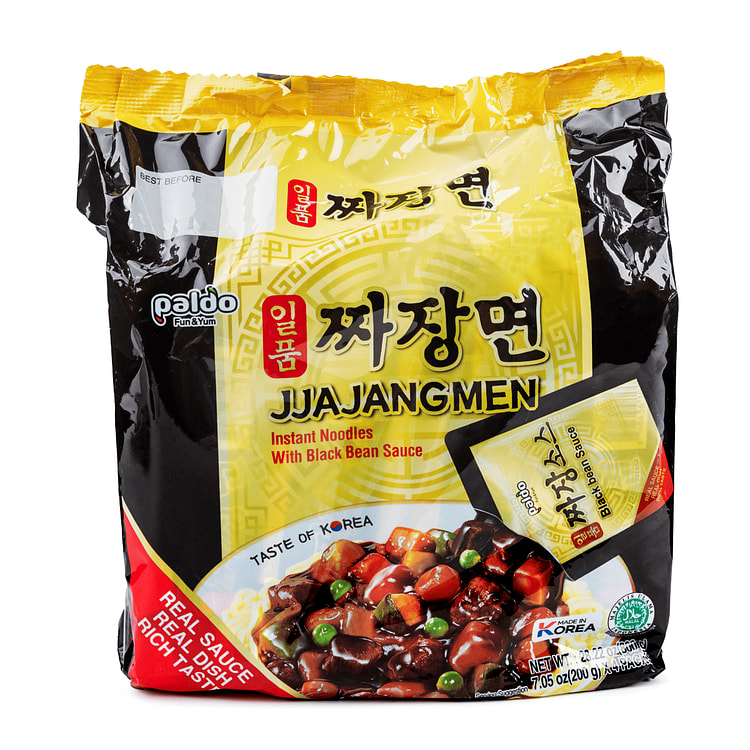 Paldo Jjajangmen Instant Noodle with Black Bean Sauce Family Pack 7.05 oz*4