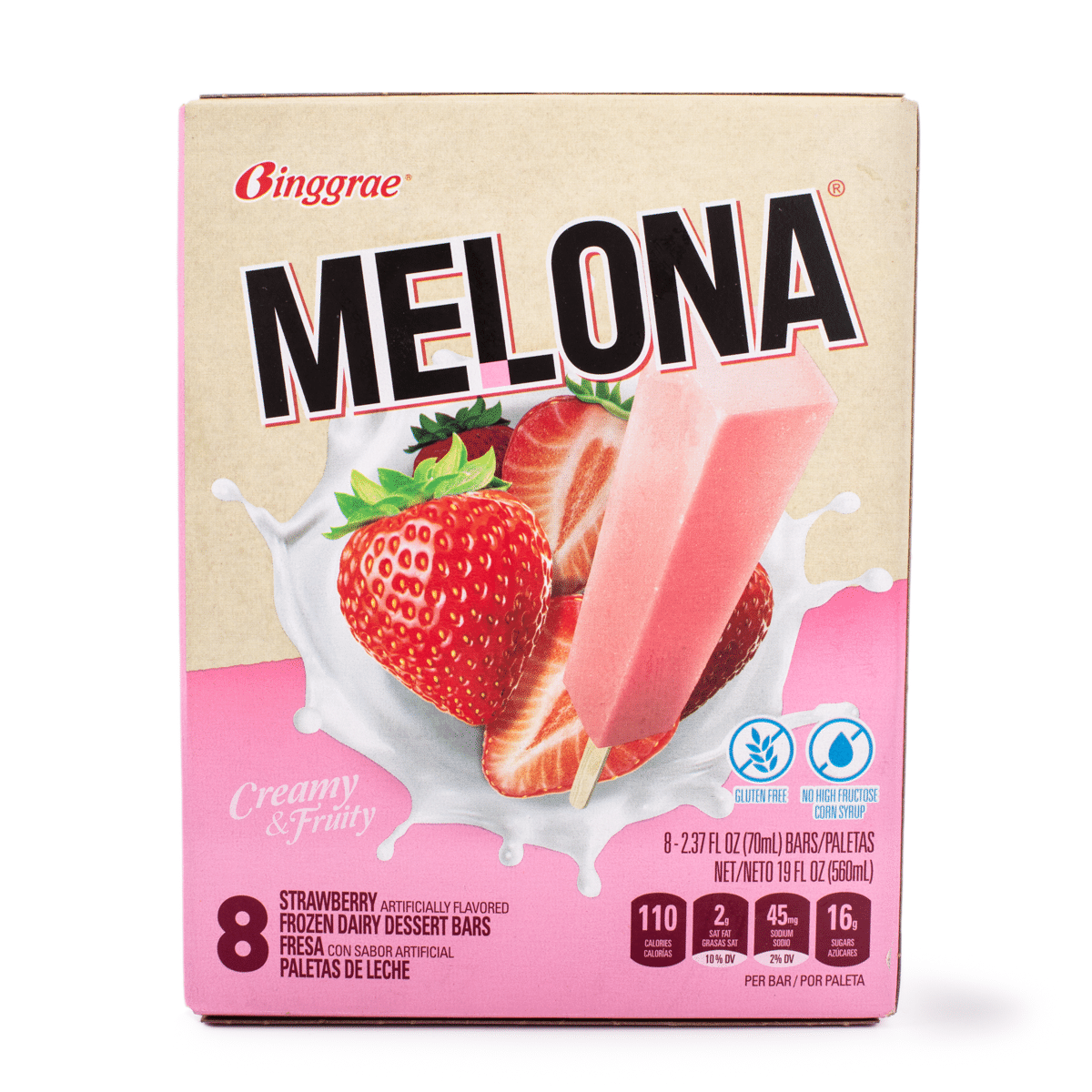 Binggrae Melona Ice Bar, Strawberry flavor 8pcs, Frozen 560 ml