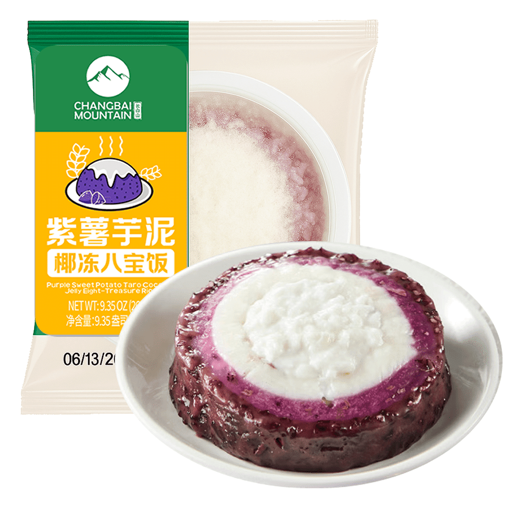 PURPLE SWEET POTATO TARO COCONUT JELLY EIGHT-TREASURE RICE, Frozen 294 g
