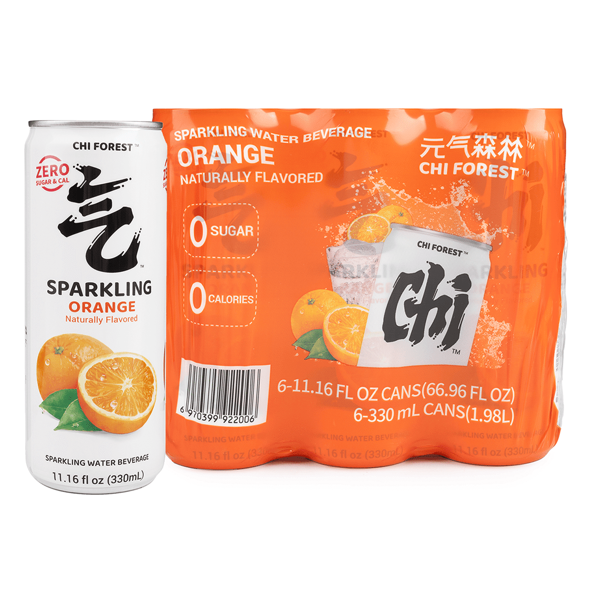 Genki Forest Sparkling Water, Orange Flavor 6pks 330 ml*6 cans