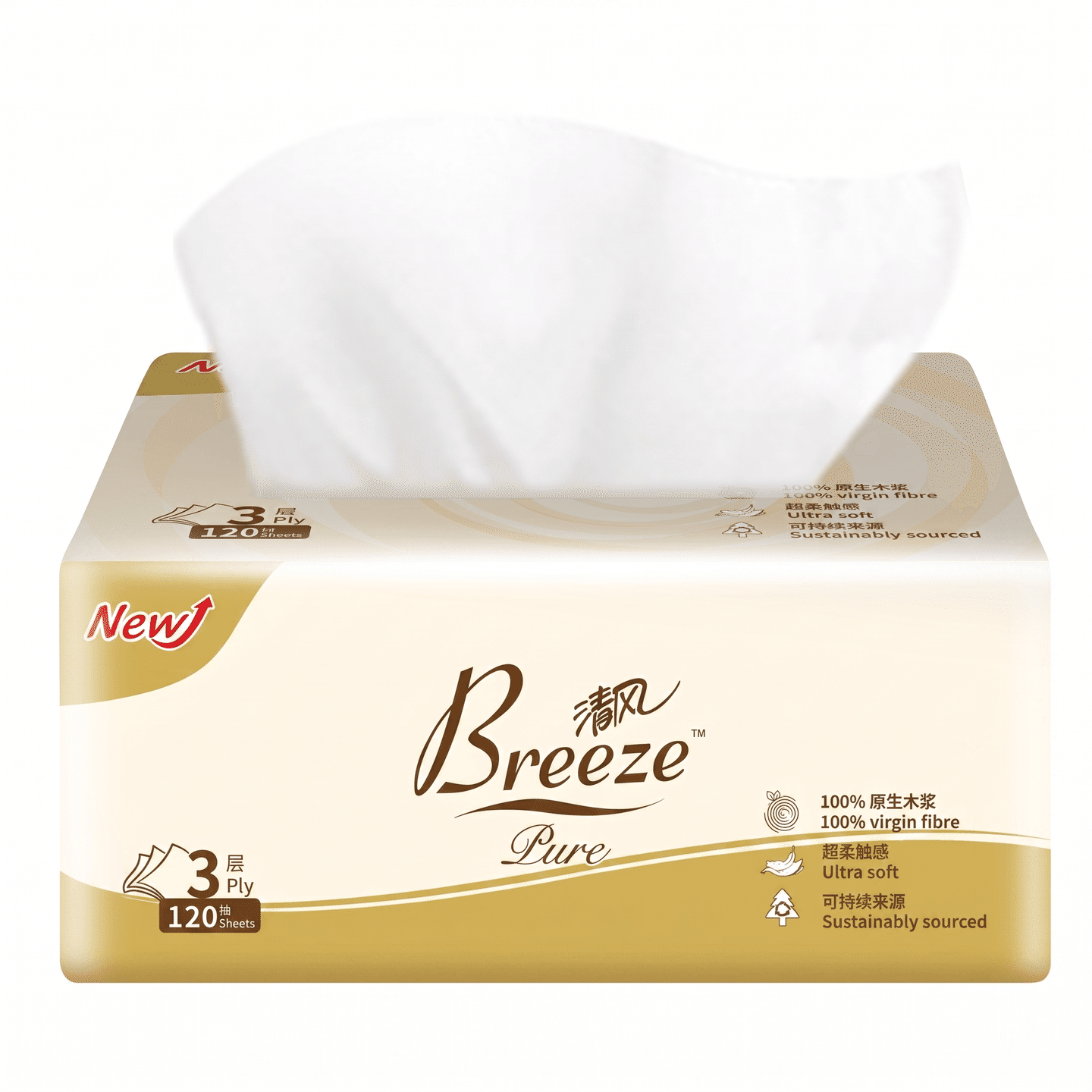 Breeze Gold Edition Natural Wood Facial Tissue (120 Sheets/Pack, 12 Packs) 1 each