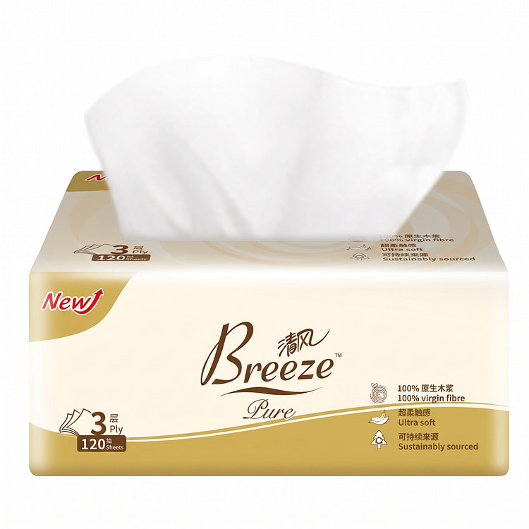 Breeze Gold Edition Natural Wood Facial Tissue (120 Sheets/Pack, 12 Packs)