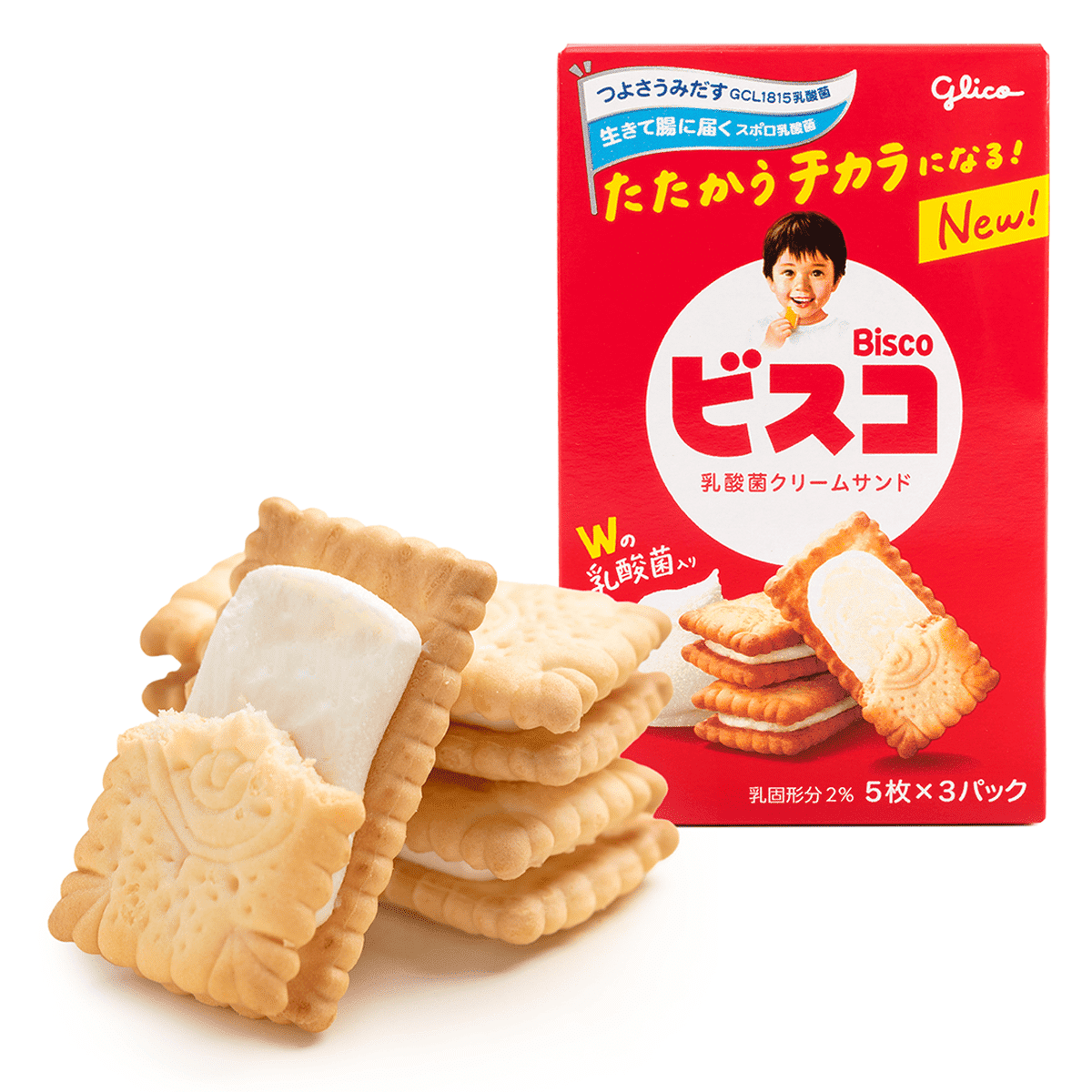 Glico ビスコ 乳酸菌クリームサンド 5枚×3パック 65 グラム