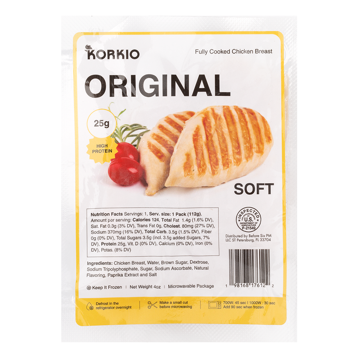 Korkio Fully Cooked Chicken Breast Original, Frozen 4 oz