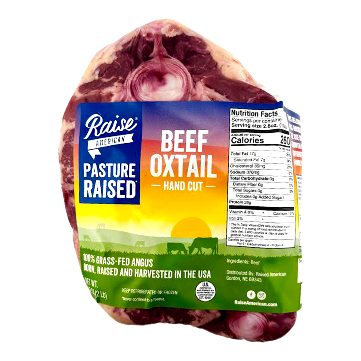 100% Grass Fed Angus Beef Oxtails (Hand Cut and Trimmed), Frozen 2 lb