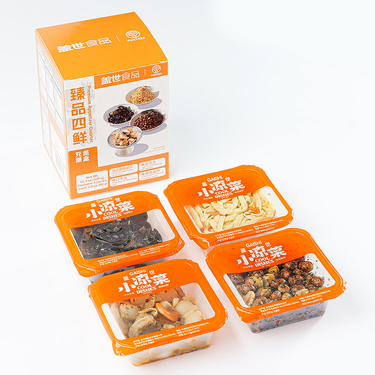 盖世 臻品四鲜 法式蒜香扇贝 海苔花生 爽口木耳 藤椒豆腐丝 320 克