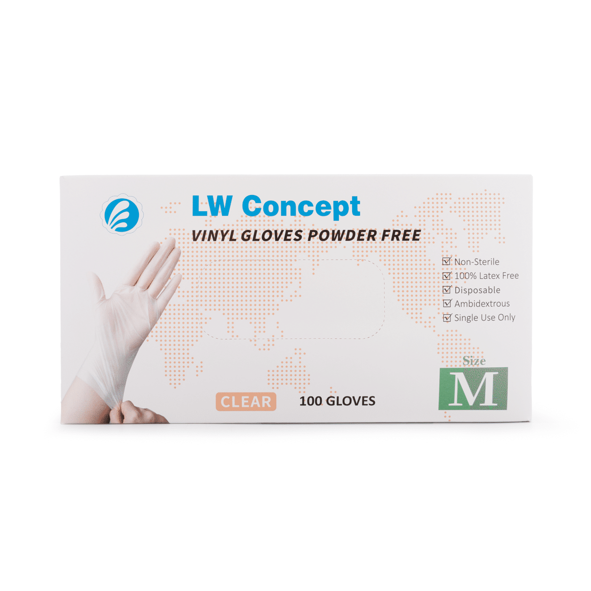 LW Concept Clear Rubber Gloves, Medium (100pcs) 1 케이스