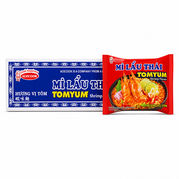 Acecook Hot Sour Shrimp Flavor Noodle (Mi Tom Chua Cay) 24 packs 1 case