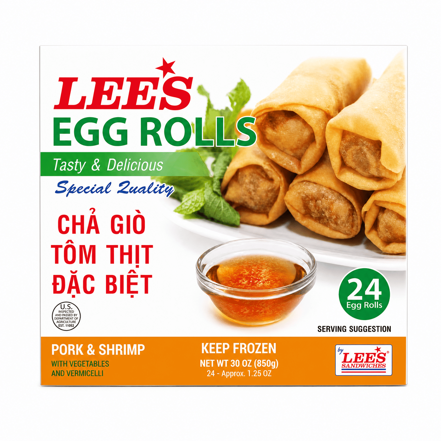 Lee’s Egg Rolls Pork, Shrimp & Vermicelli Egg Rolls (24 Pieces), Frozen 30 oz