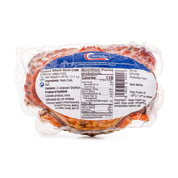 Clearwater Whole Cooked Rock Crab *NEW* Season, Frozen 400-600 g
