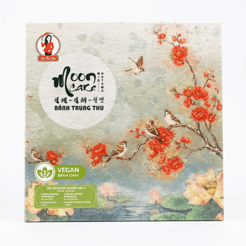 Bánh Trung Thu Áo Bà Ba (Chay) - Vị Lá Dứa Đậu Xanh, Sầu Riêng, Hạt Sen và Dừa 720 g