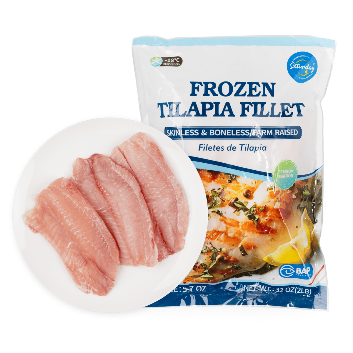 Skinless Tilapia Fillet, Individually Vacuum Packed, Frozen 2 lb