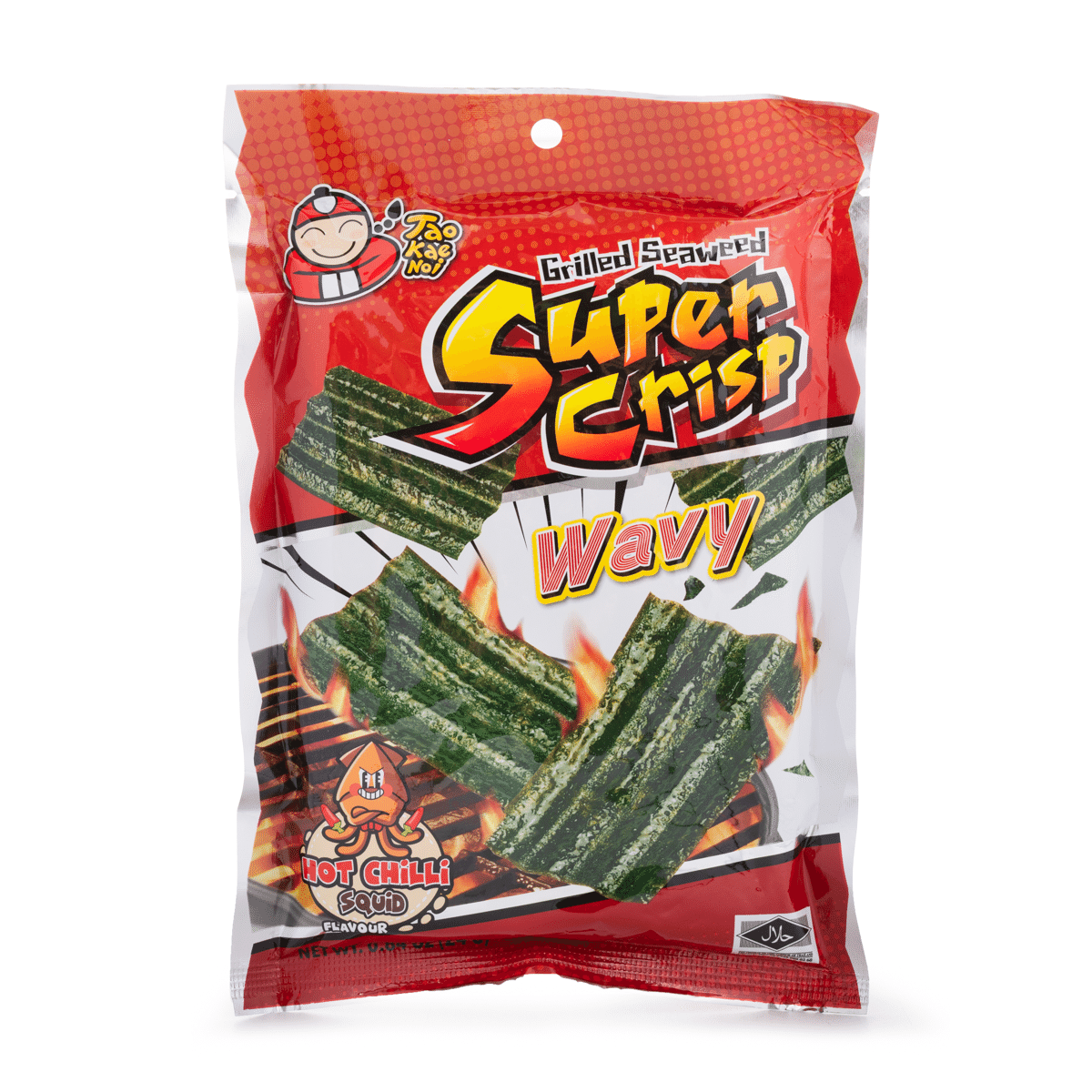 TAO KAE NOI Super Crispy Grilled Seaweed, Hot Chili Squid Flavor 24 g*48 pack