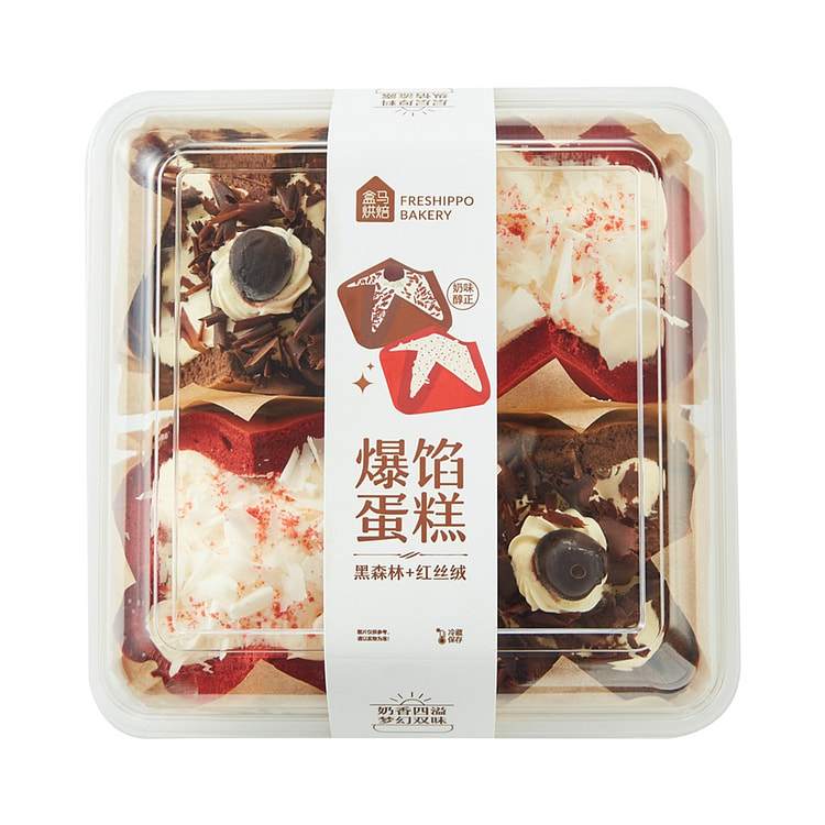 盒马 爆馅蛋糕 (黑森林 + 红丝绒) 4PC 440 克
