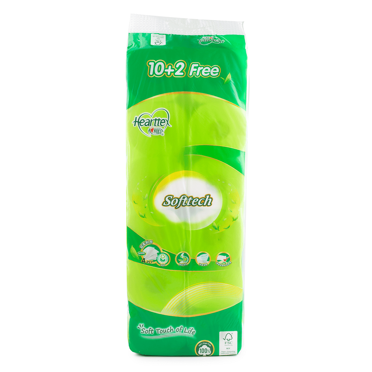 Hearttex 4-Ply Toilet Paper, Soft & Durable, Green Tea Scent, Embossed Design, 12 Rolls (10+2 Bonus) 12 unidade