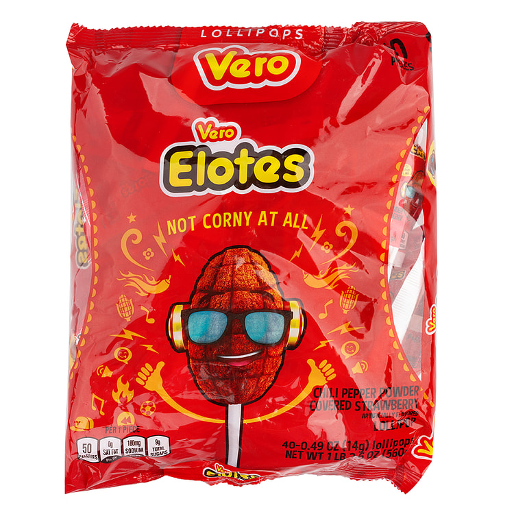 Vero Elotes Chili-Coated Strawberry Lollipop Candy 19.6 oz