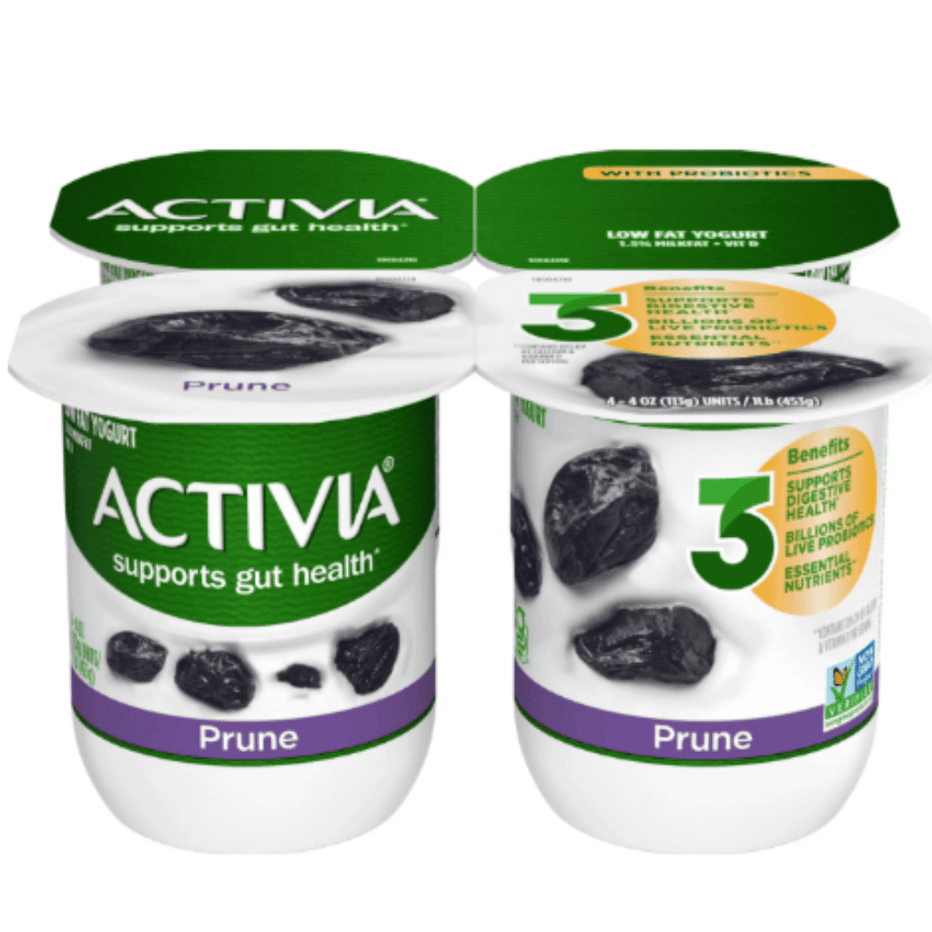 Activia Prune Probiotic Yogurt, Lowfat Yogurt Cups, 4 oz, 4 Count 16 oz