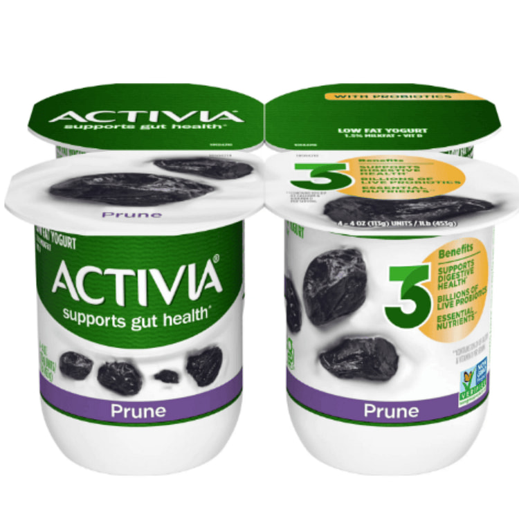 Activia Prune Probiotic Yogurt, Lowfat Yogurt Cups, 4 oz, 4 Count 16 onza(s